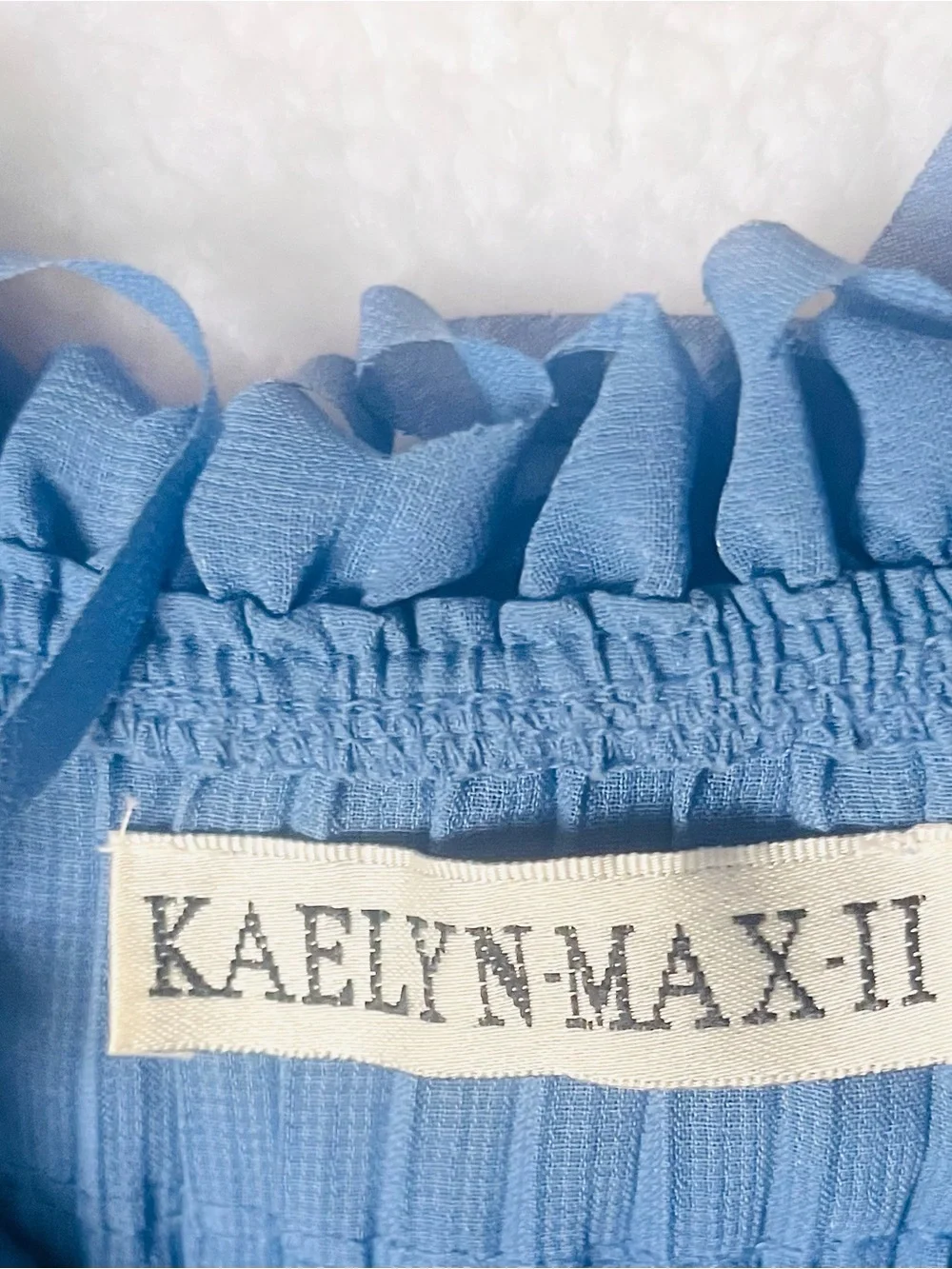 Kaelyn Max II Blue Ruffled Off-Shoulder Ribbed Top XL - Picture 3 of 6